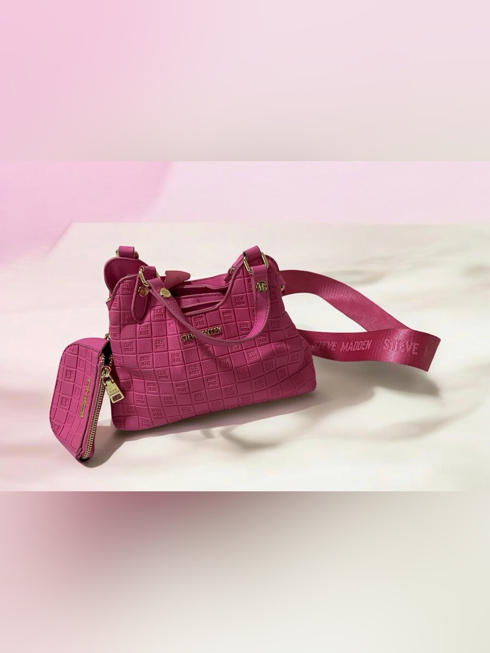 Steve Madden Hot Pink Embossed Logo Satchel with Strap